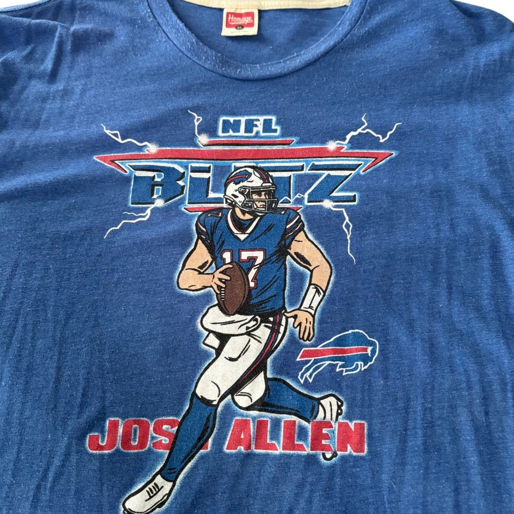 Homage Buffalo Bills Josh Allen NFL Blitz T-Shirt XL Blue Tri-Blend Soft Vintage